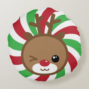 Almofada Redonda Kawaii Reindeer Travesseiro redondo
