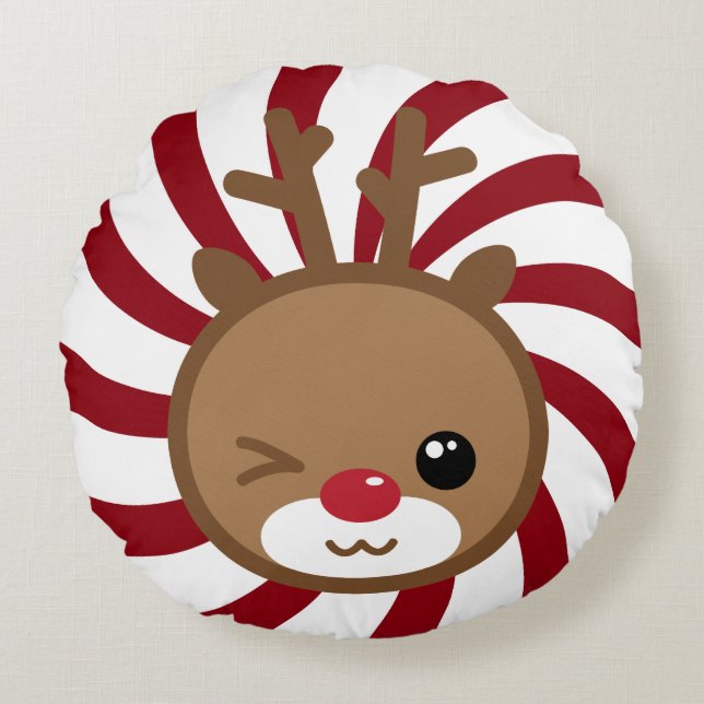 Almofada Redonda Kawaii Reindeer Travesseiro redondo (Frente)
