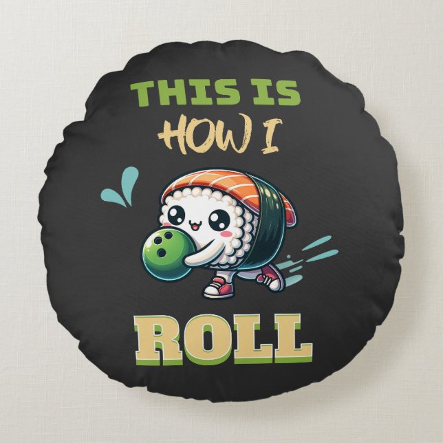 Almofada Redonda Kawaii Sushi tocando Boliche (Frente)