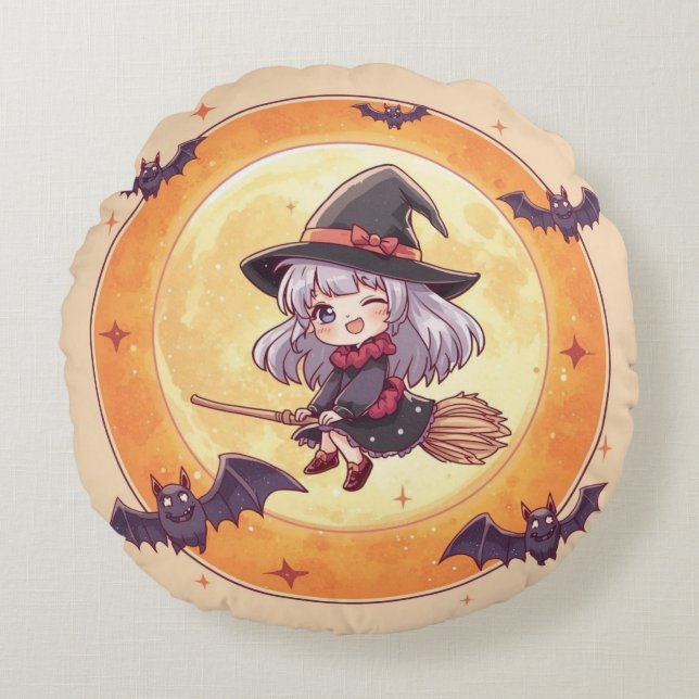 Almofada Redonda Kawaii Witch Round Pillow  (Frente)