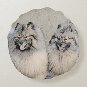 Almofada Redonda Keeshond Brothers Painting - Arte Original de Cach