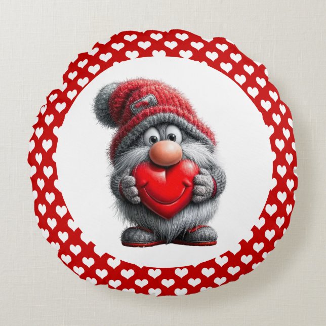 Almofada Redonda "Key to My Heart" Whimsical Gnome (Frente)