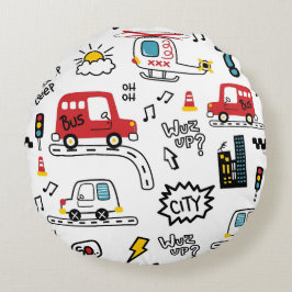 Almofada Redonda Kids Playful Transport Pattern 