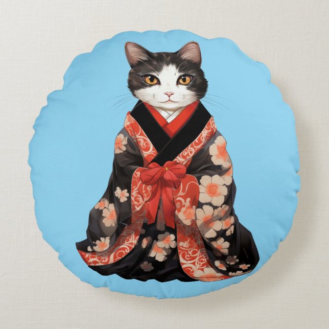 Almofada Redonda Kimono Cat (BLUE) (Frente)