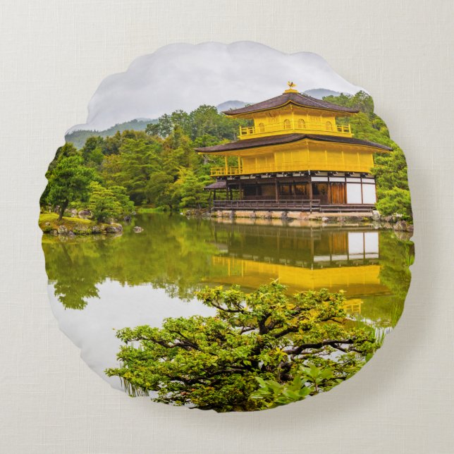 Almofada Redonda Kinkaku-ji ou pavilhão e lagoa de ouro, Quioto (Frente)