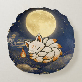 Almofada Redonda Kitsune Halloween Japanese Yokai Pillow