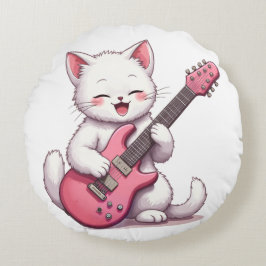 Almofada Redonda Kitten Playing Guitar