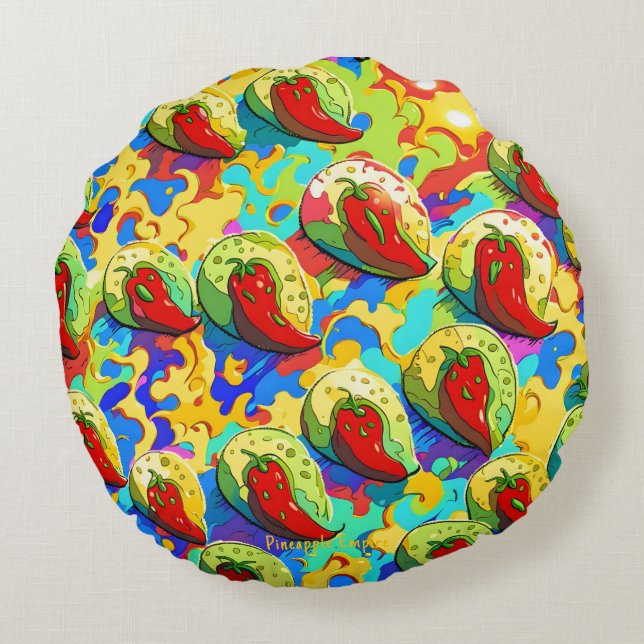 Almofada Redonda Kiwi Inferno - Império do Abacaxi (Verso)