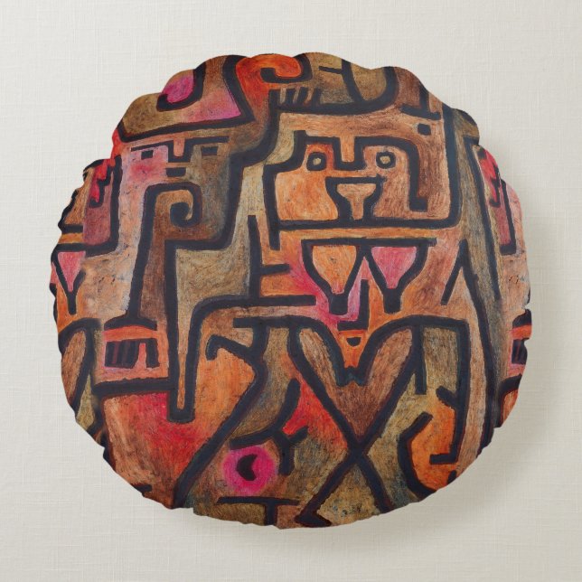 Almofada Redonda Klee Abstrato Forest Expressionista Arte Moderna (Frente)