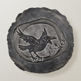 Almofada Redonda Krähe Crow Rabe ruft CAW! 