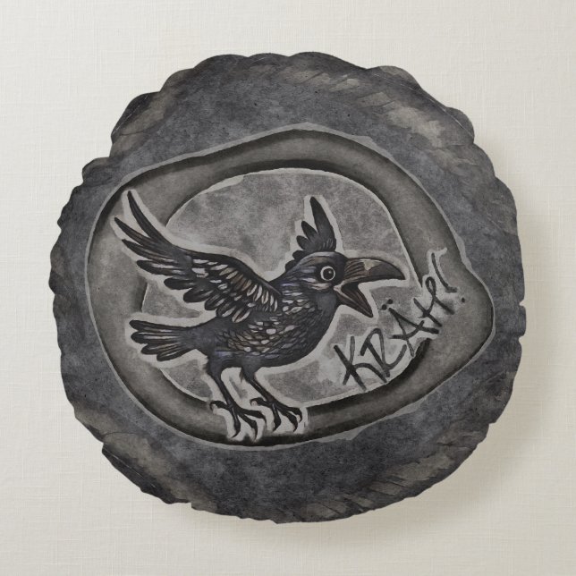 Almofada Redonda Krähe Crow Rabe ruft KRÄH! Kissen (Frente)