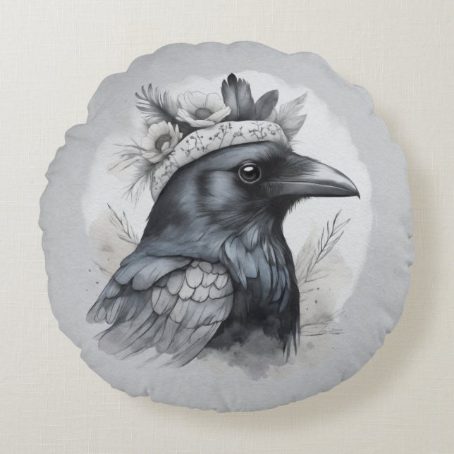 Almofada Redonda Krähen Crows Raben Federn Wohnen Deko (Frente)