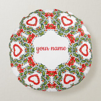Almofada Redonda Kranz aus Blumen und Herzen