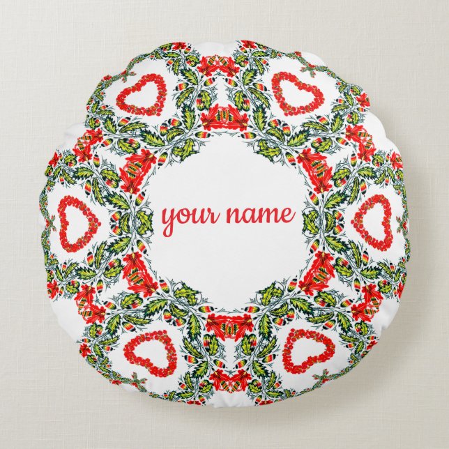 Almofada Redonda Kranz aus Blumen und Herzen (Frente)