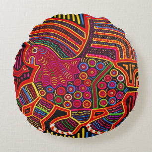 Almofada Redonda Kuna Indian Friendly Dragon Mola