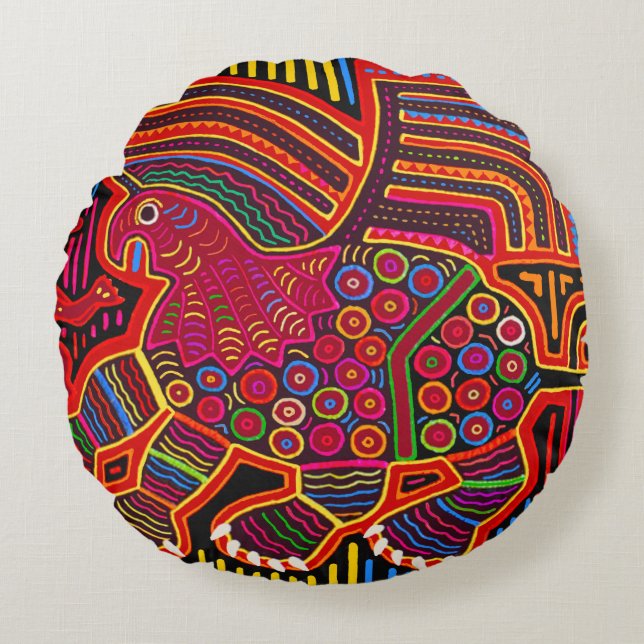 Almofada Redonda Kuna Indian Friendly Dragon Mola (Frente)
