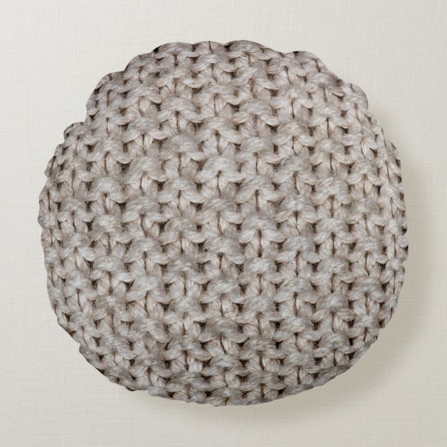 Almofada Redonda Lã branca de tricô: textura acolhedora. (Frente)