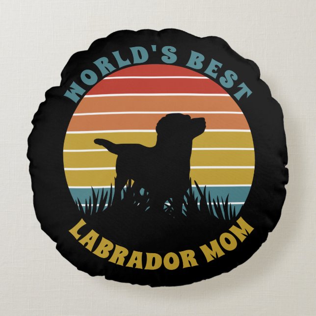 Almofada Redonda Labrador Retro Sunset Personalizado (Frente)