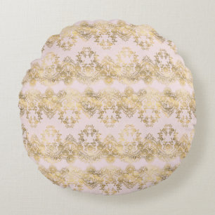 Almofada Redonda Lace rosa e Dourado