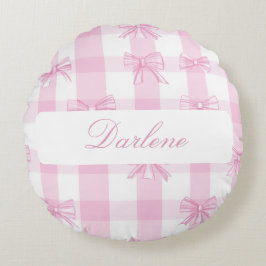 Almofada Redonda Laço Xadrez Rosa Personalizado
