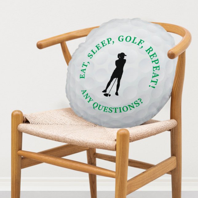 Almofada Redonda Lady Golfer Silhouette Cute Golf Ball Sports Cute (Criador carregado)