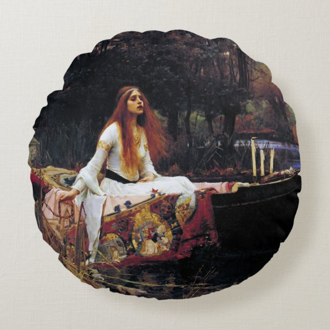 Almofada Redonda Lady Of Shallot no Boat JW Waterhouse Art Throw (Frente)