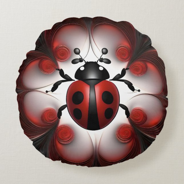 Almofada Redonda Ladybug Fractal Art, (Frente)