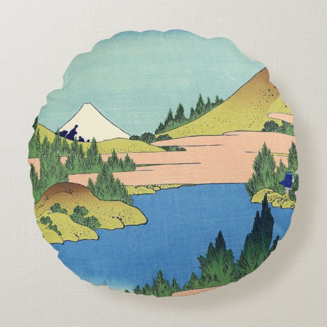 Almofada Redonda Lago Hokusai Hakone na província de Sagami (Frente)
