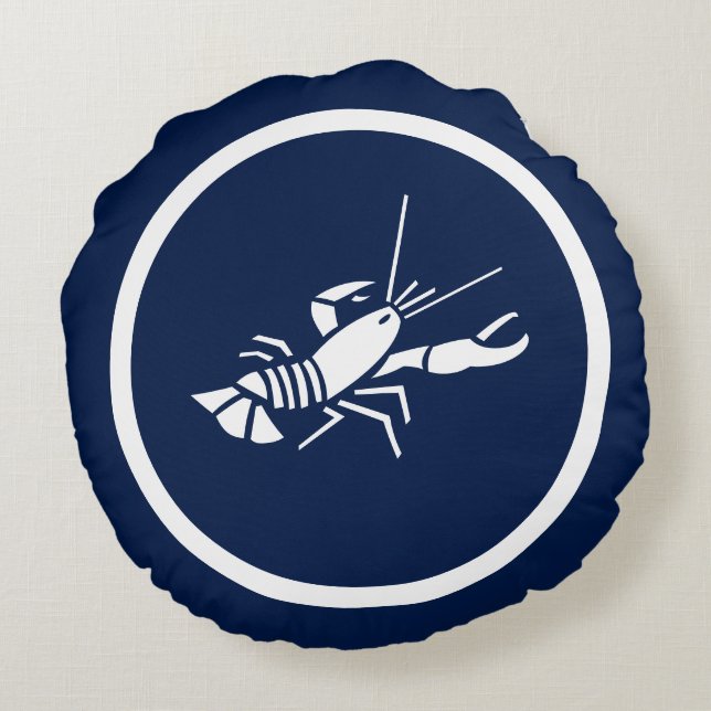 Almofada Redonda Lagosta azul quase Marinho náutica (Verso)