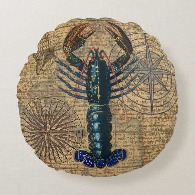 Almofada Redonda Lagostim Marisco Marisco Maine Oceano Clássico (Frente)