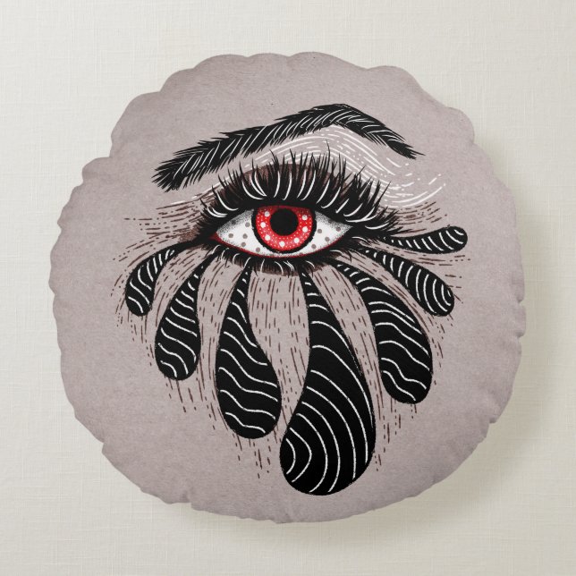 Almofada Redonda Lágrimas Pretas Vermelhas Gótica (Frente)