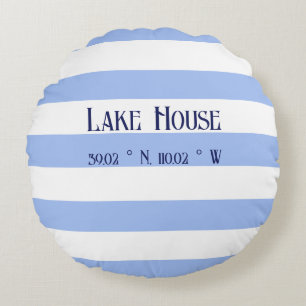 Almofada Redonda Lake house Coordenadas Nome da família Blue Stripe