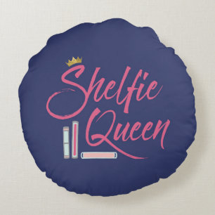 Almofada Redonda Lance azul da rainha de Shelfie do Booklover