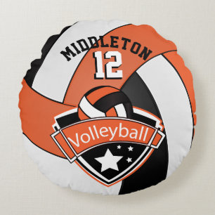 Almofada Redonda Laranja, Branco e Preto Personalizar Voleibol