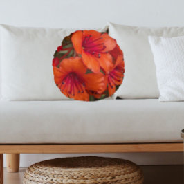 Almofada Redonda Laranja Brilhante Rhododendron Blooms Floral
