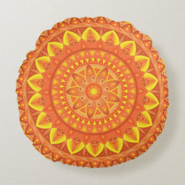 Almofada Redonda Laranja Mandala Quente Boho Aconchegante Padrão Vi