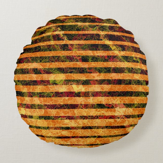Almofada Redonda Laranjas estranhas e quadrados pequenos em linhas (Frente)