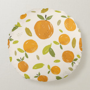 Almofada Redonda Laranjas pintadas à mão design de fruta de padr
