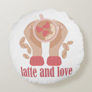 Almofada Redonda Latite e xícara de amor, mãos e café