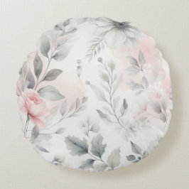 Almofada Redonda Lavagem Floral Rosa Suave