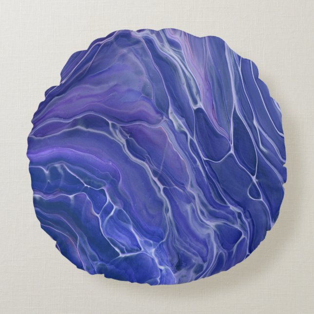 Almofada Redonda Lavanda Azul Marble Acrílico Abstrato (Frente)