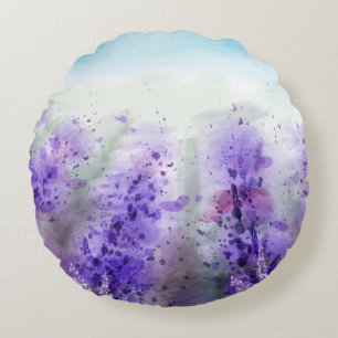 Almofada Redonda Lavanda da Proveniência: Campo de Aquarela Vintage