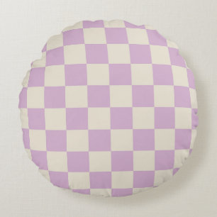 Almofada Redonda Lavanda e quadro de verificação branco desligado