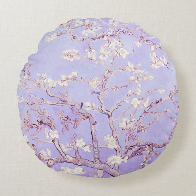 Almofada Redonda Lavanda Van Gogh Almond Blossoms (Frente)