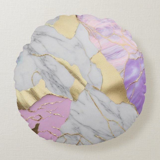 Almofada Redonda Lavender & Gold Marble Luxe (Frente)