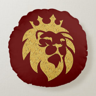 Almofada Redonda Leão com Coroa - Estilo Dourado 1