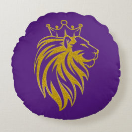 Almofada Redonda Leão com Coroa - Estilo Dourado 2