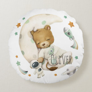 Almofada Redonda Leão espacial dormindo na lua