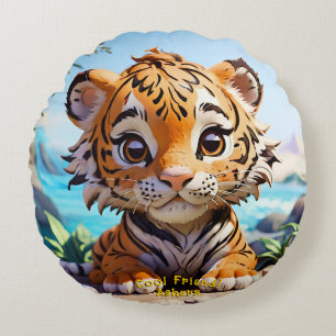 Almofada Redonda "Legal Amigo Selva Tiger Vibrante Laranja Texto"