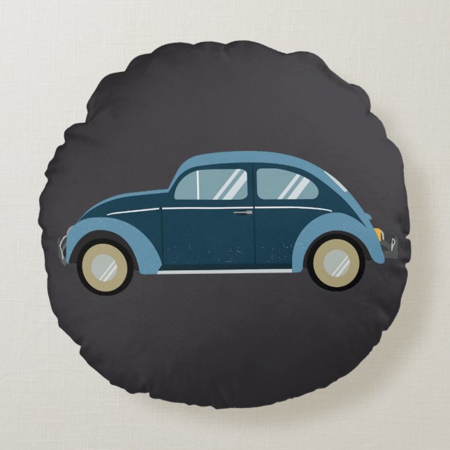 Almofada Redonda legal carro retrô azul com algemas (Frente)